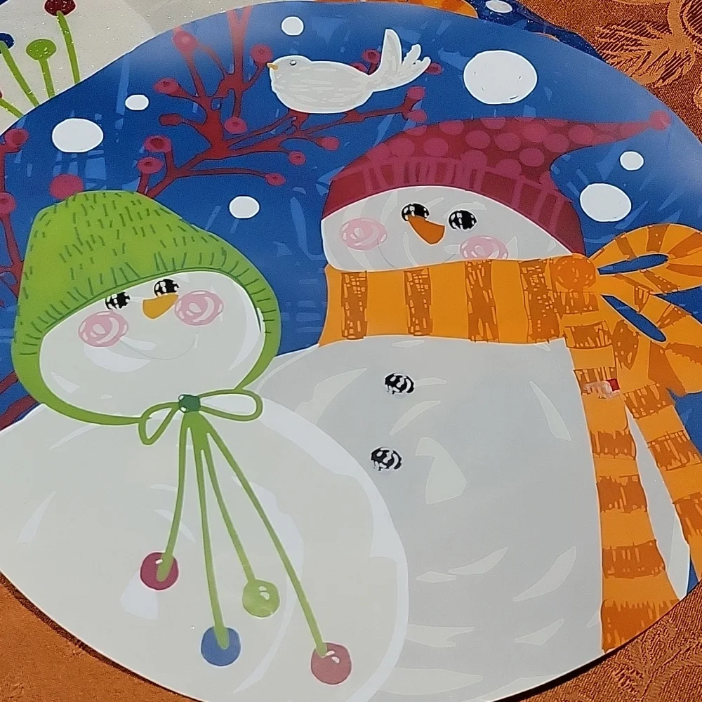 Placemats 6 vinyl vintage sparkling Mr. Mrs. snowman  EUC